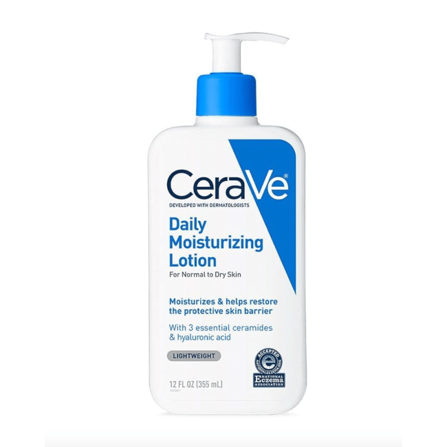 CeraVe Daily Moisturizing Lotion in a white bottle.