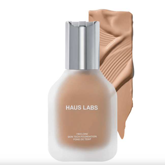 Haus Labs Triclone Skin Tech Medium Coverage Foundation in a glass bottle.