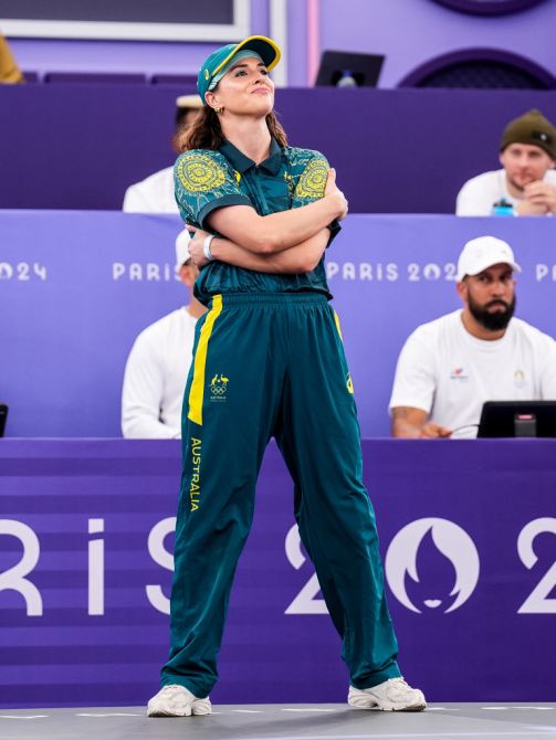 PARIS, FRANCE - AUGUST 9: B-Girl Raygun of Team Australia looks on before competing in the B-Girls Round Robin during Day 14 of Breaking - Olympic Games Paris 2024 at Place de la Concorde on August 9, 2024 in Paris, France.