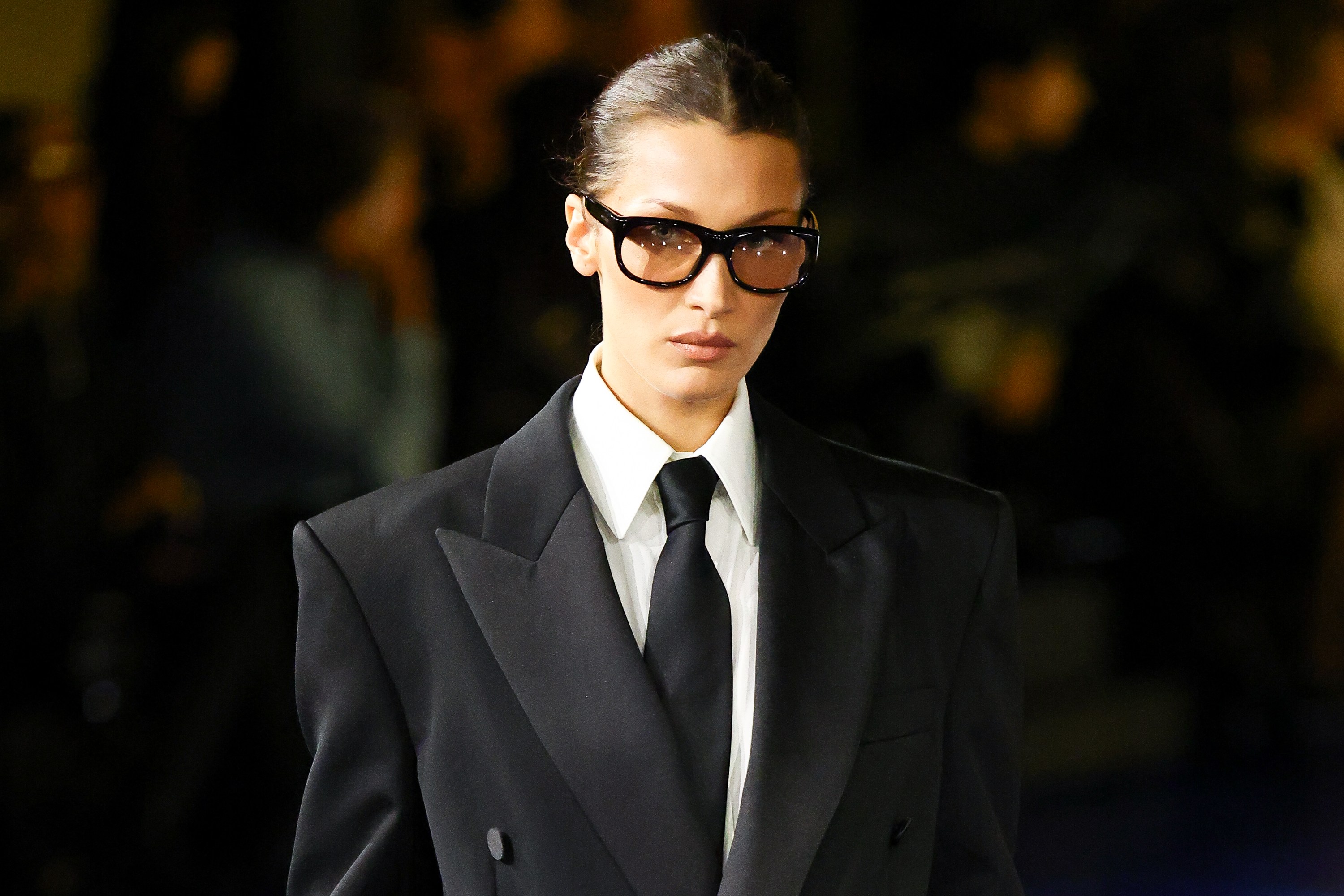 Bella Hadid walks the runway during the Saint Laurent Womenswear Spring-Summer 2025 show as part of Paris Fashion Week on September 24, 2024 in Paris, France.