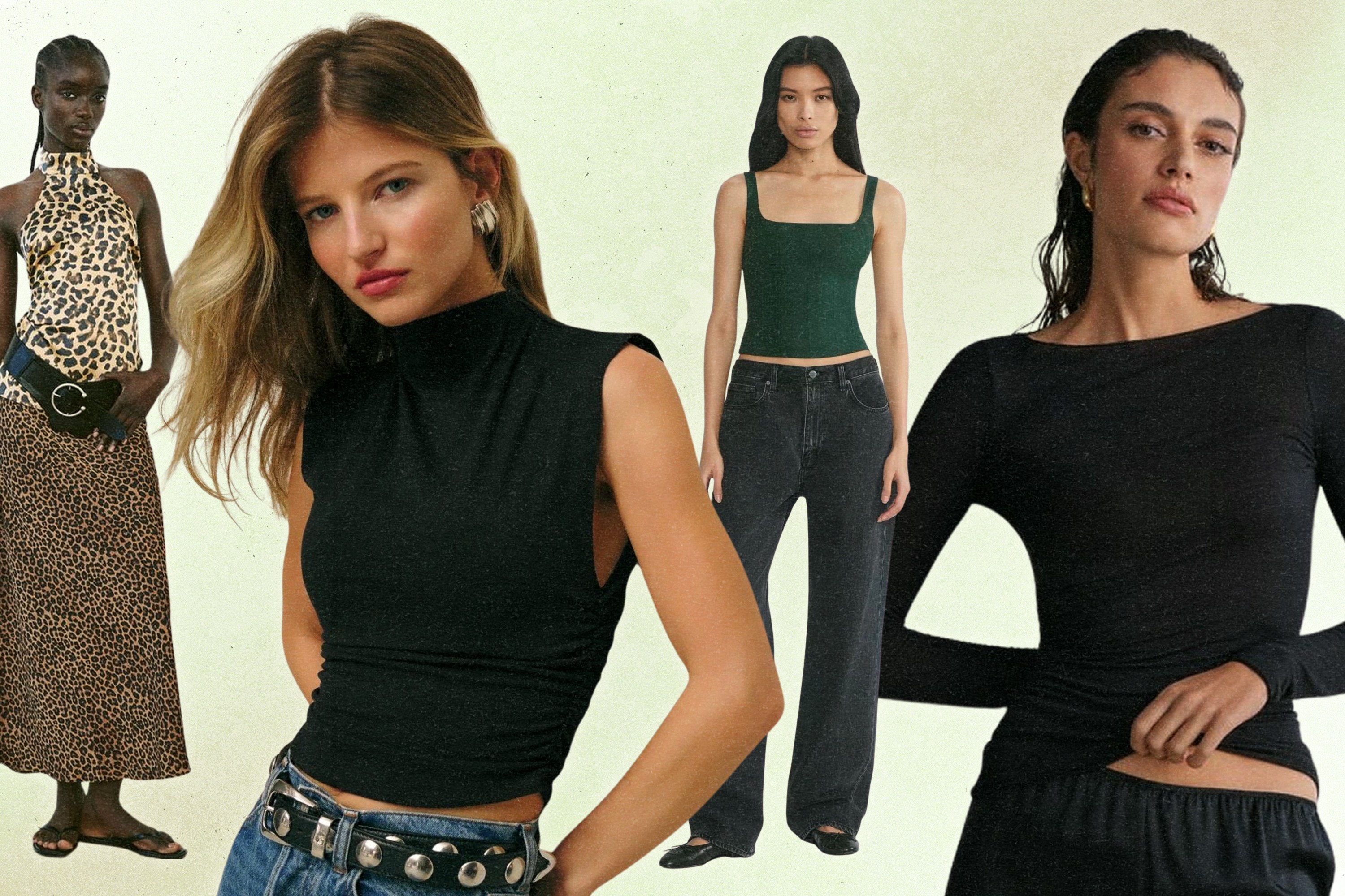 Four models in various going out tops.