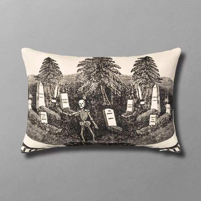 Rest In Peace Skeleton Graveyard Rectangle Throw Pillow