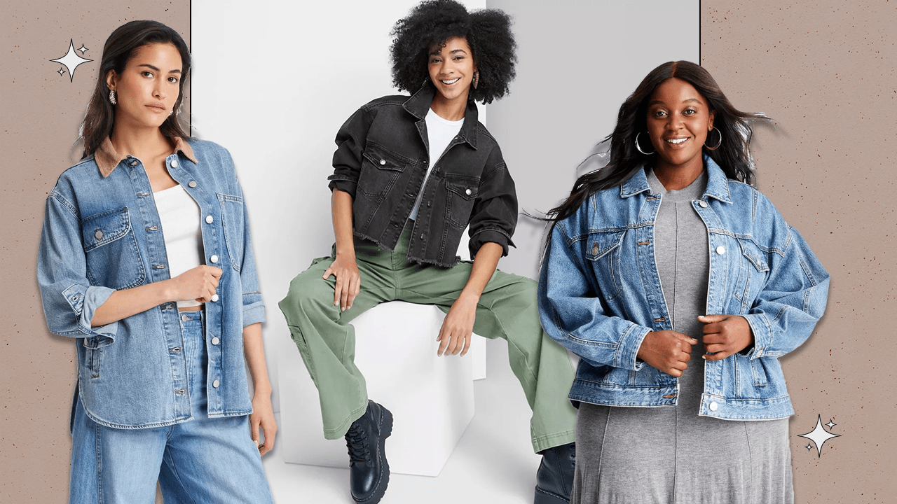 Three Target models wearing denim jackets.