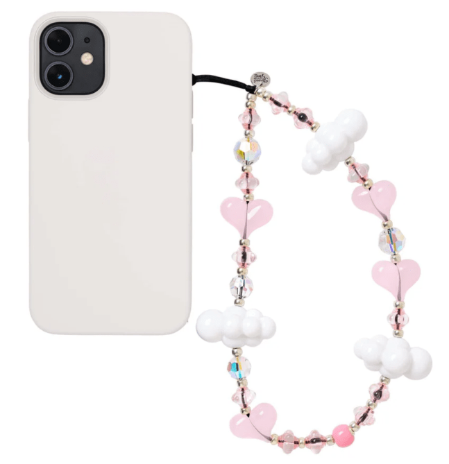 String Ting Kawaii In The Sky Wristlet Phone Strap in pink and white