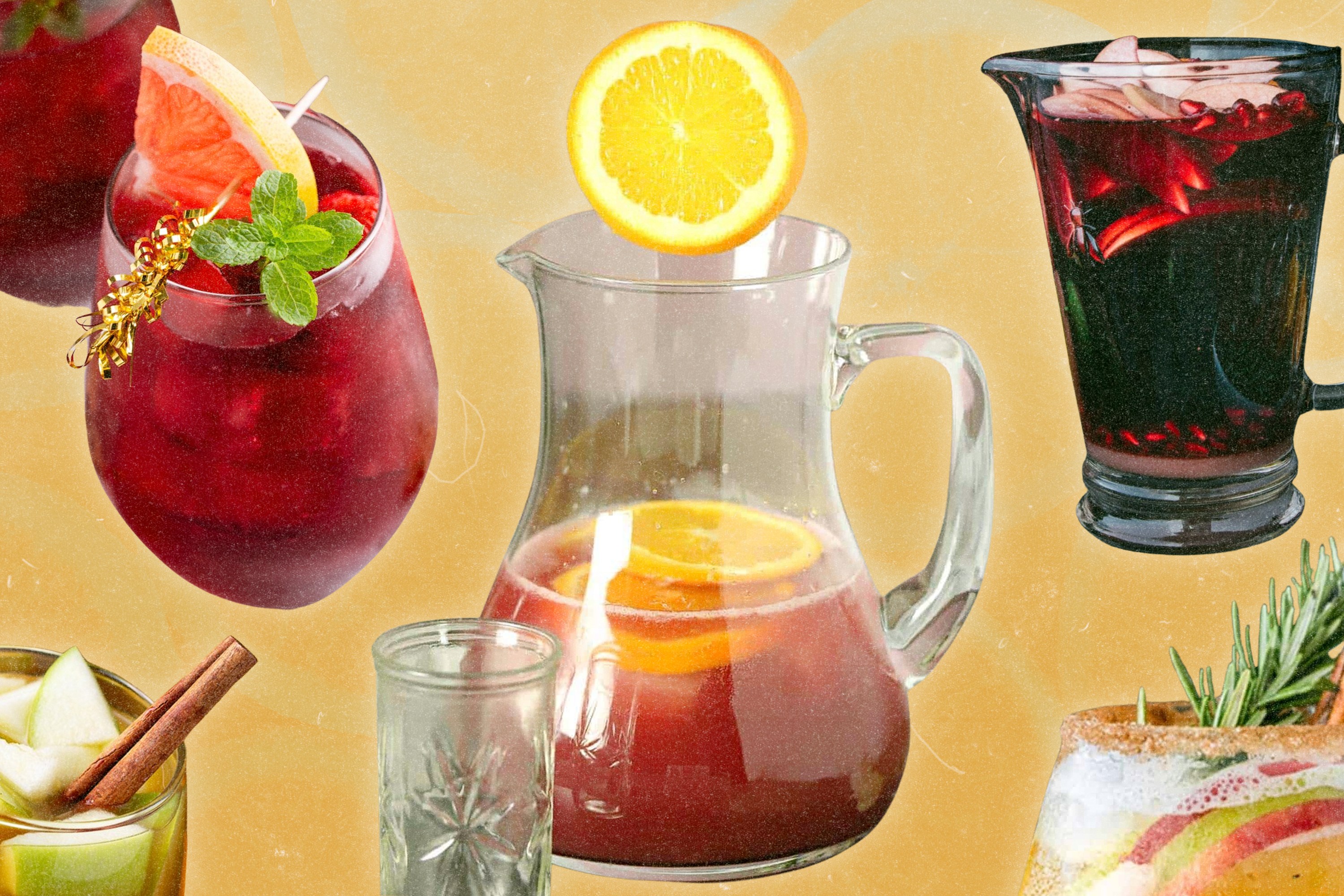 A collage of various sangria beverages