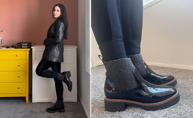 Roya wearing the Dolce Vita Saline H2O Booties in black.
