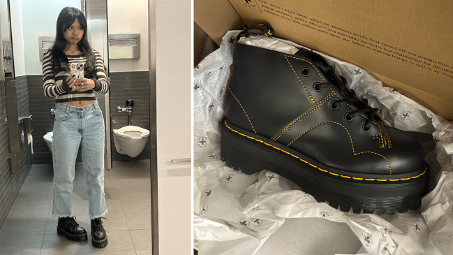 Kleigh wearing the Dr. Martens Church Monkey Platform Boots in black.