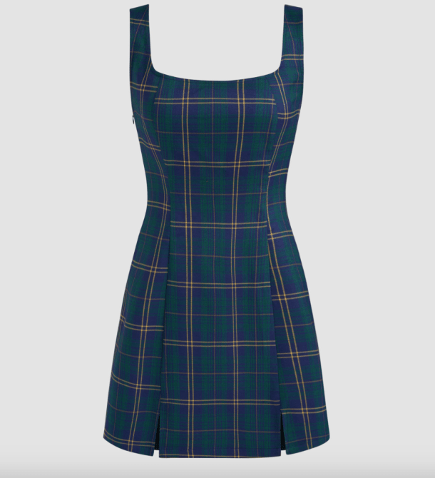 Cider Scoop Neckline Checks Zipper Mini Dress