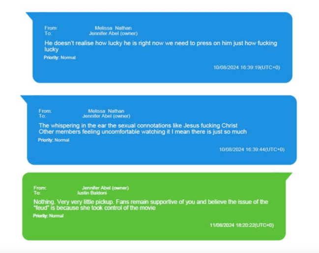 texts from Blake Lively v. Wayfarer Studios