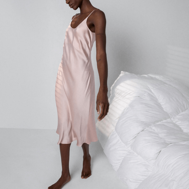 Lunya Washable Silk Bias Slip Dress in pink