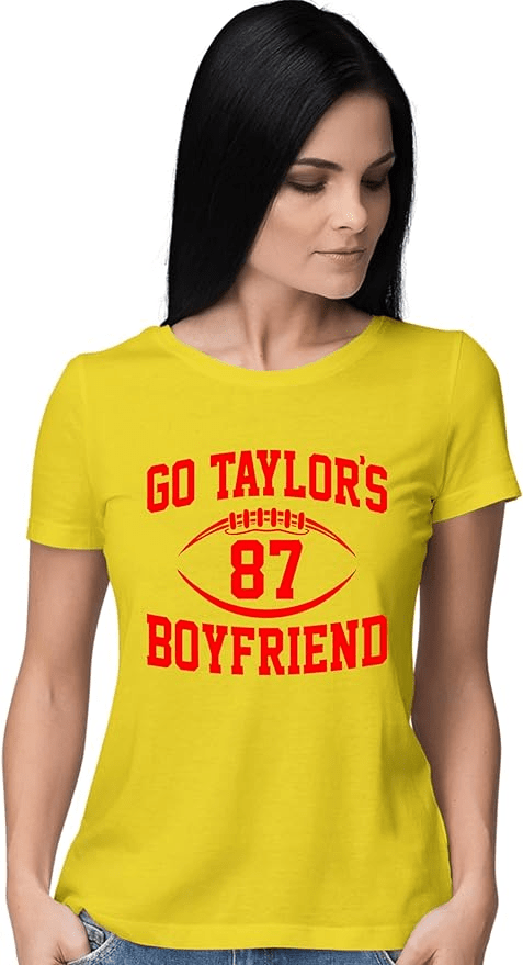 Go All Out Large Yellow Women Go Taylor's Boyfriend Funny Football T-Shirt