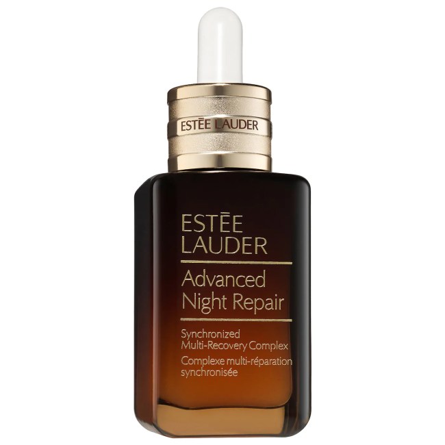 Estée Lauder Advanced Night Repair Serum in a black and brown bottle.
