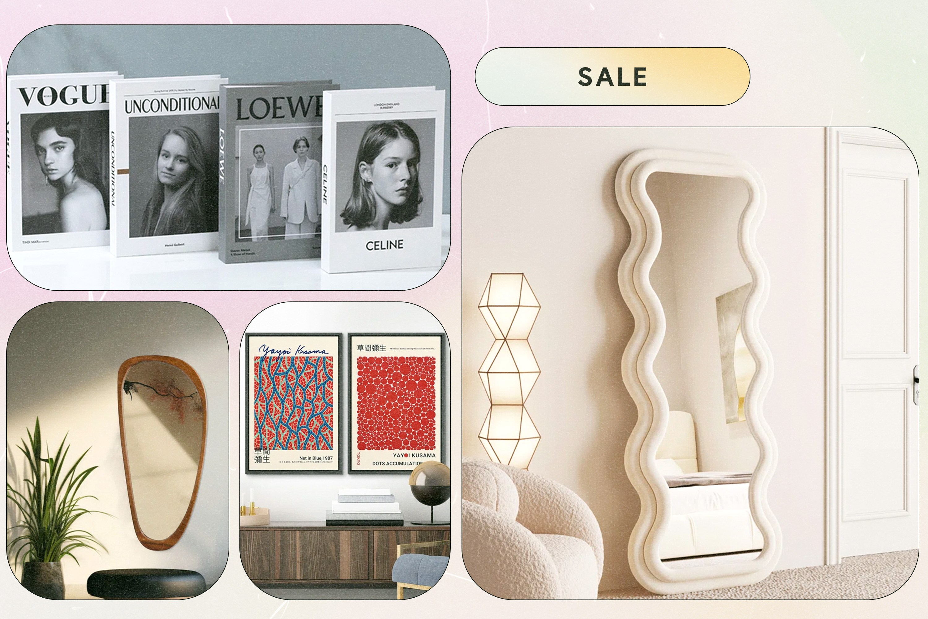 A collage of various home decor items