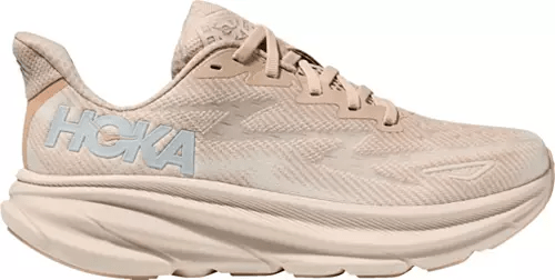 Hoka Clifton 9 in beige-light pink colorway