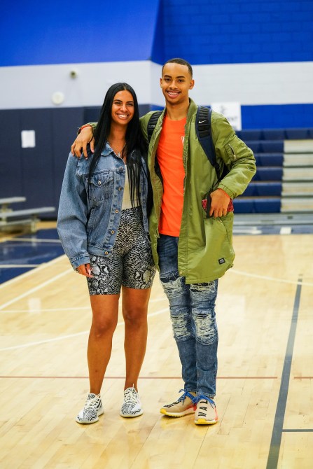 Johanna Leia (L) and son Amari Bailey (R) pose for a photo after the Sierra Canyon vs Mayfair game on January 04, 2019 in Chatsworth, California.