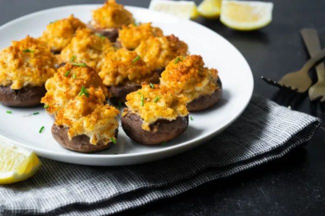 A plate of crab stuffed mushrooms