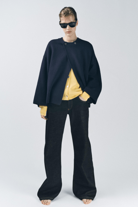 Zara Knit Jacket With Metal Closure in navy blue