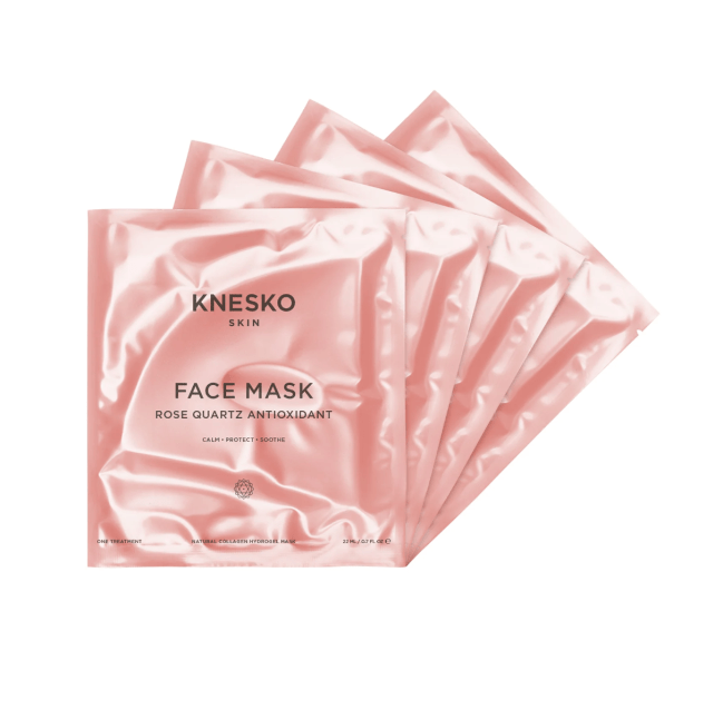 Knesko Rose Quartz Antioxidant Collagen Face Mask in pink packaging.