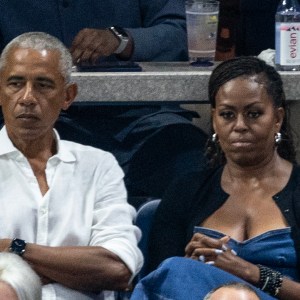 NEW YORK, UNITED STATES - 2023/08/28: Barack Obama, Former President of the USA and Michelle Obama attend the match between Coco Gauff of USA and Laura Siegemund at US Open Championships at Billie Jean King Tennis Center.