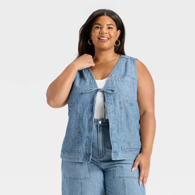 Universal Thread Denim Tie-Front Utility Vest