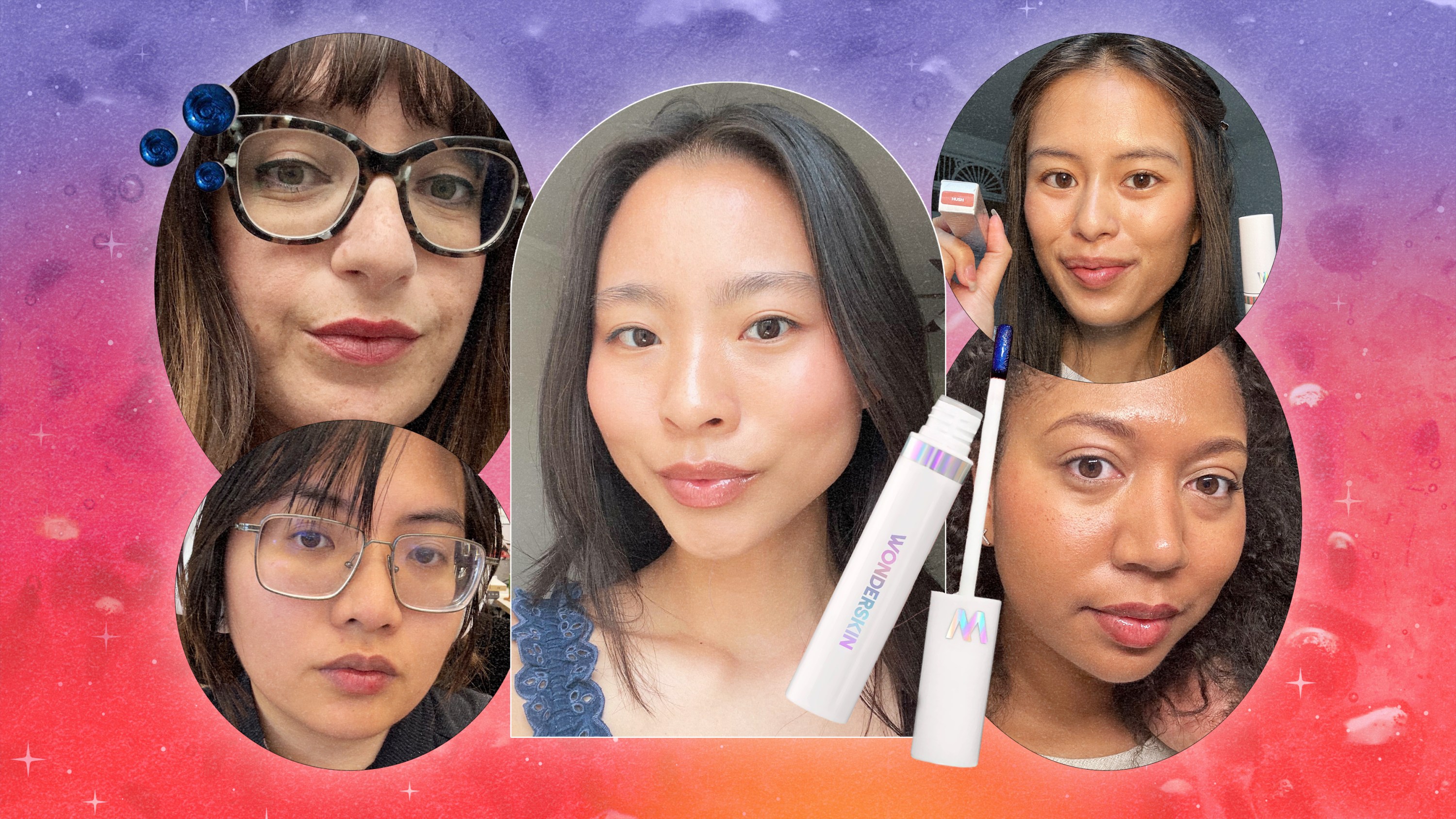 stylecaster editors wearing different shades of wonderskin's viral lip stain.