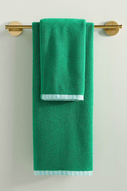 Anthropologie The Sloane Stripe Trim Soft Cotton Towel Collection in green