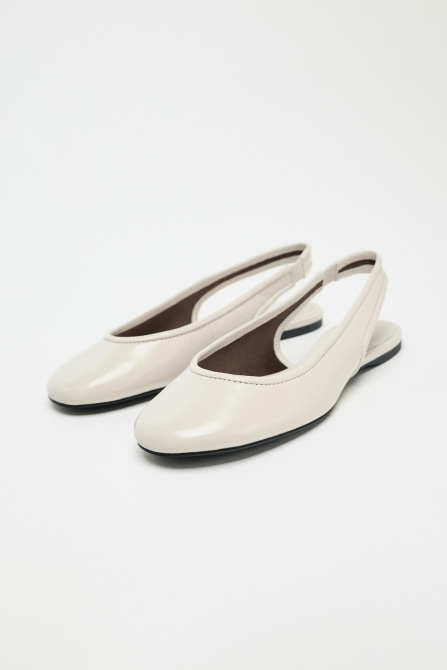 Zara Leather Slingback Ballet Flats in white