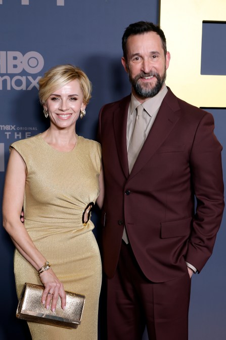 LOS ANGELES, CALIFORNIA - JANUARY 07: (L-R) Sara Wells and Noah Wyle attend the Los Angeles Premiere of HBO Max's "The Pitt" at DGA Theater Complex on January 07, 2026 in Los Angeles, California.