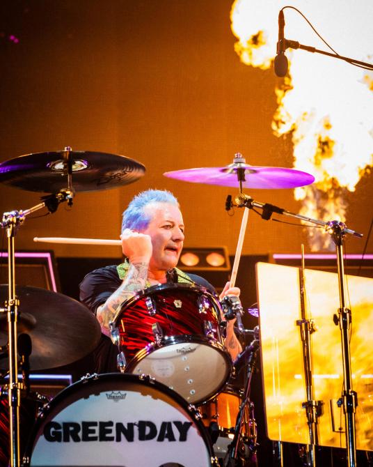 Tré Cool of Green Day at the Green Day concert during their  Saviors tour at Citi Field on August 05, 2024 in New York, New York.