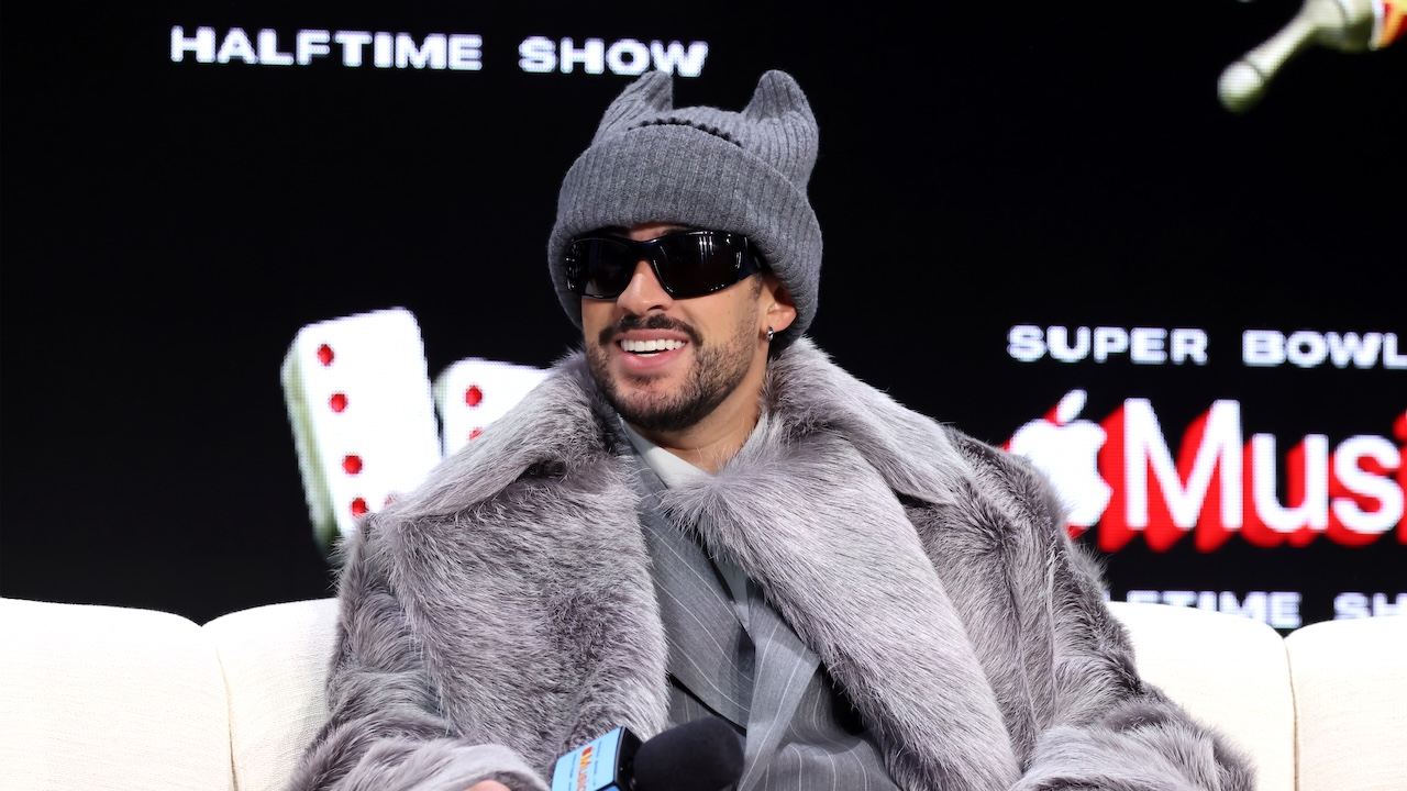 Bad Bunny speaks onstage during the Super Bowl LX Pregame and Apple Music Super Bowl LX Halftime Show Press Conference at Moscone Center West on February 05, 2026 in San Francisco, California.