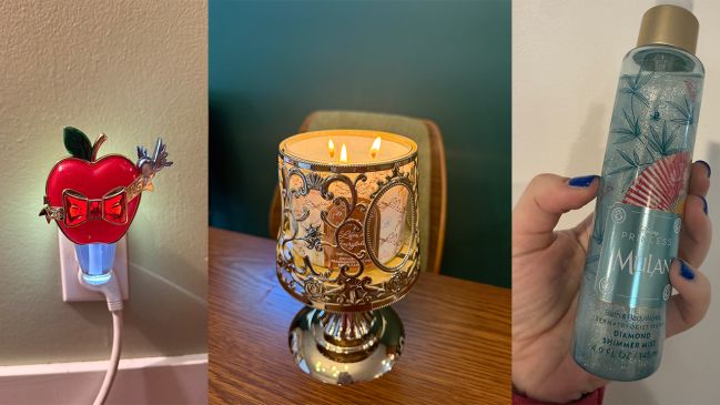 Three photos of products from the Bath & Body Works Disney Princess Collection 2026, taken by Gina Vaynshteyn